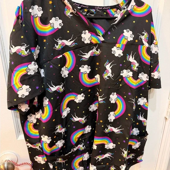 Unicorn and Rainbow Black plus size scrubs - Picture 2 of 4